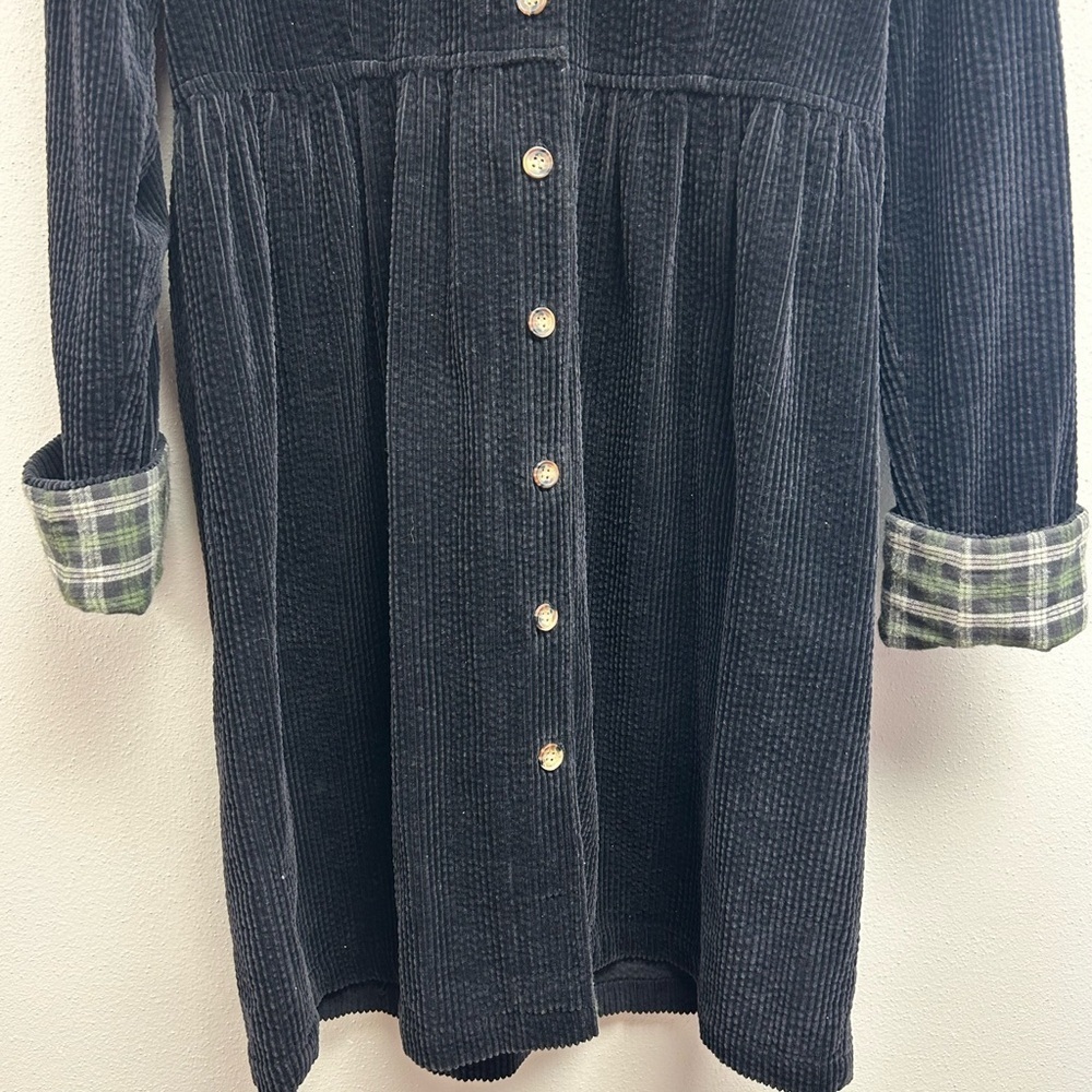 Dark Cottagecore Prairie Modest Black Corduroy Size 8 Vintage Dress Shacket Boho - Picture 6 of 12